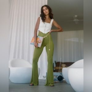 Princess Polly Boogie Pants in Green Slim Fit Flare Elastic Waist Size 8